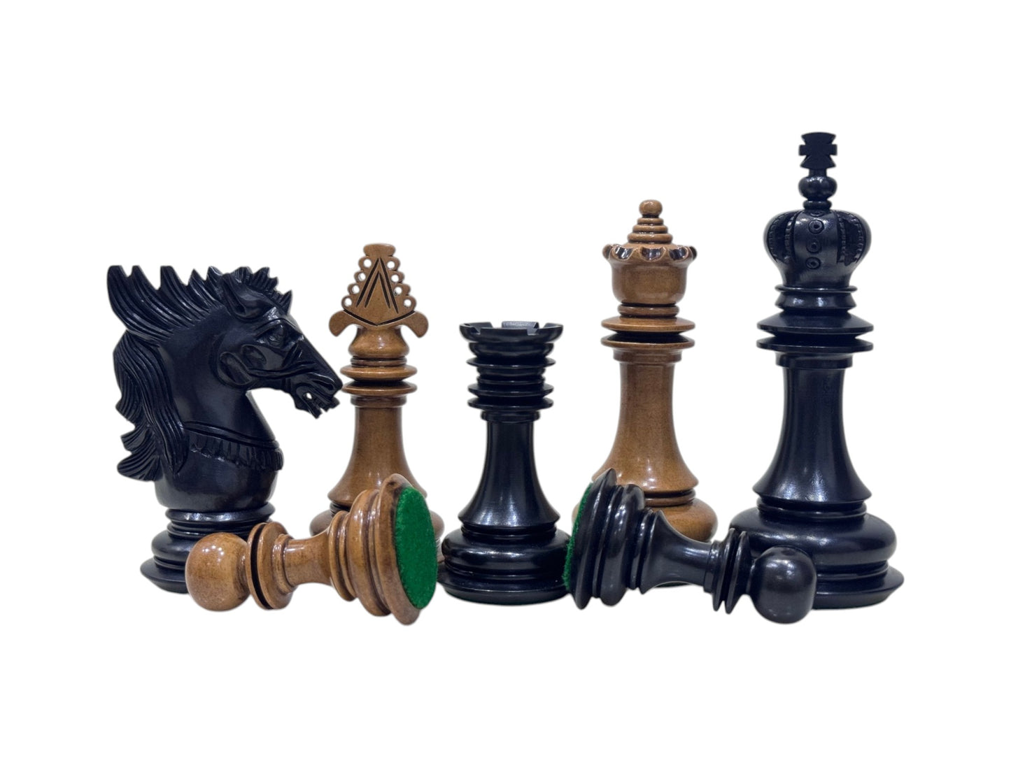 4.5" Carvers' Art Luxury Chess Pieces Only Set - Triple Weighted Lacquered Distress Antiqued Boxwood & Ebony Wood