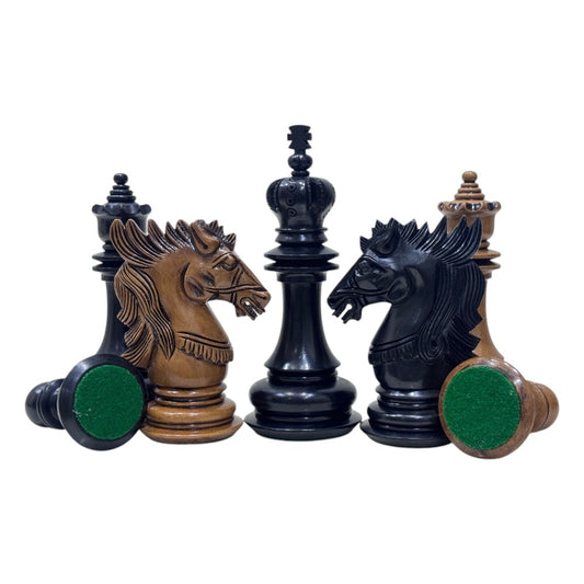 4.5" Carvers' Art Luxury Chess Pieces Only Set - Triple Weighted Lacquered Distress Antiqued Boxwood & Ebony Wood