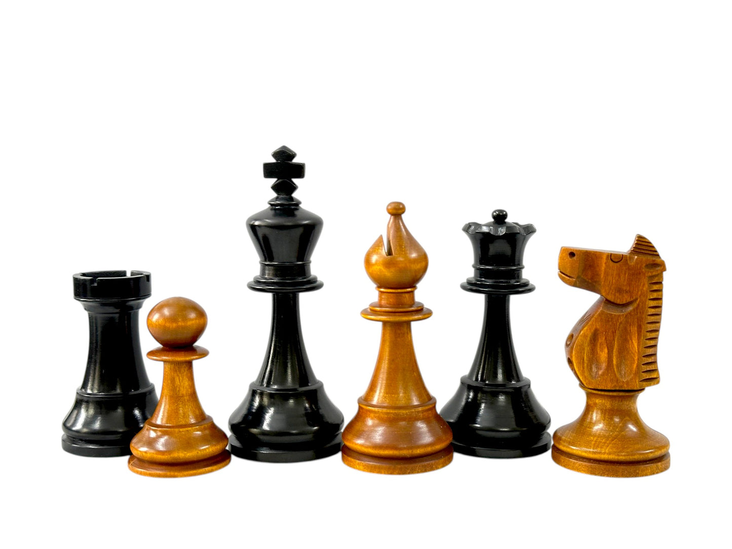 The 1973 Philippines Repro International Tournament Chess Pieces- 4.2" King- Weighted Ebonised & Distressed Antique