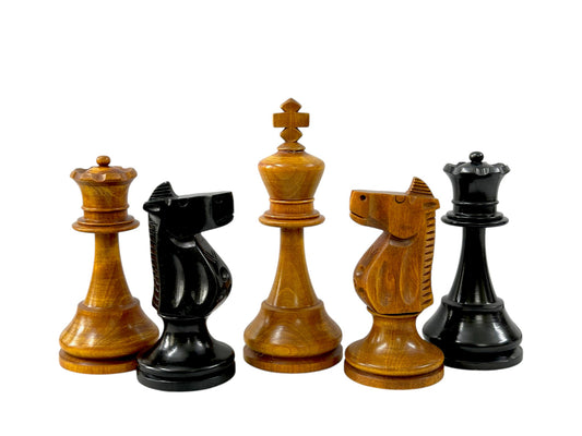 The 1973 Philippines Repro International Tournament Chess Pieces- 4.2" King- Weighted Ebonised & Distressed Antique