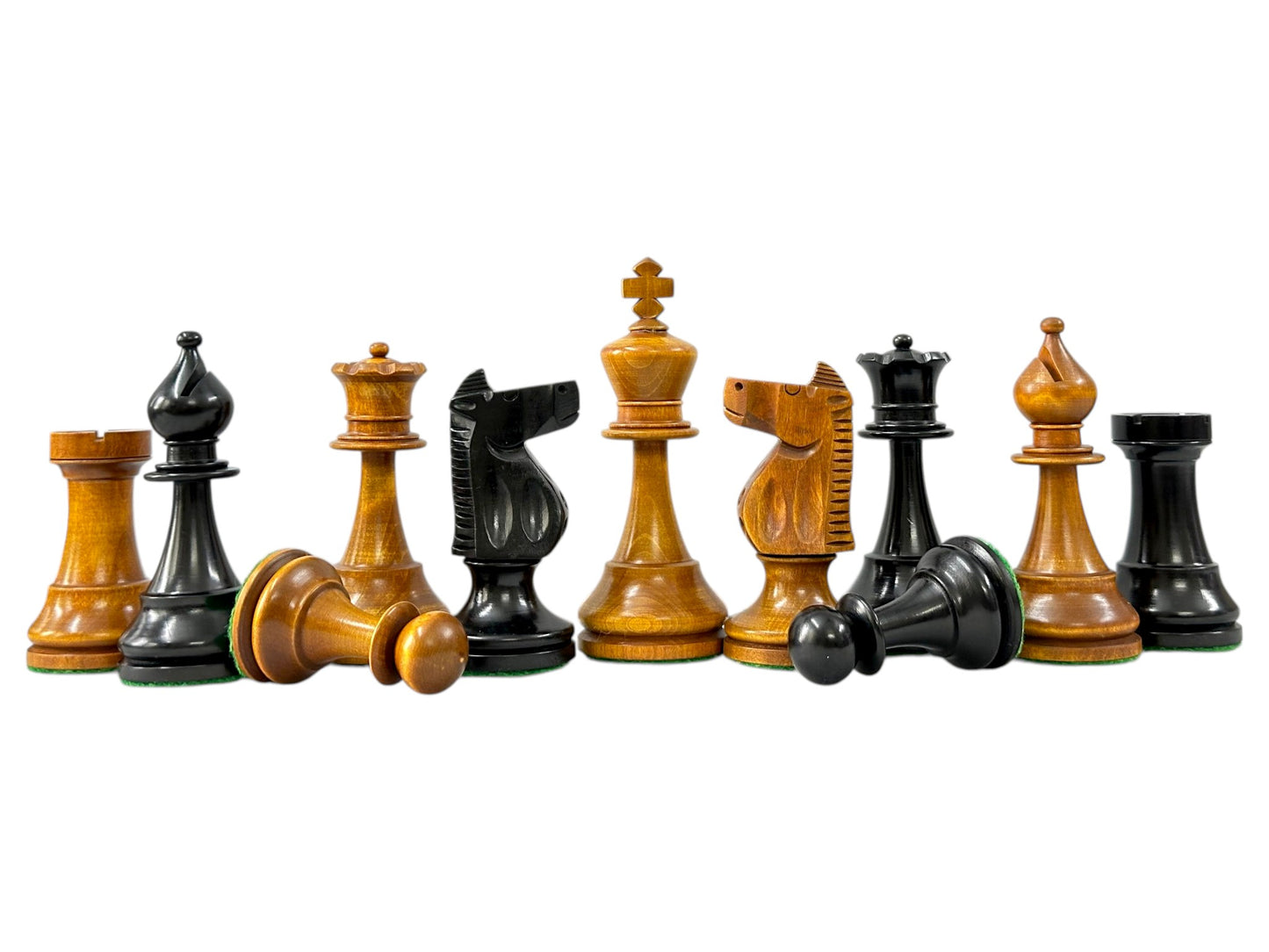 The 1973 Philippines Repro International Tournament Chess Pieces- 4.2" King- Weighted Ebonised & Distressed Antique