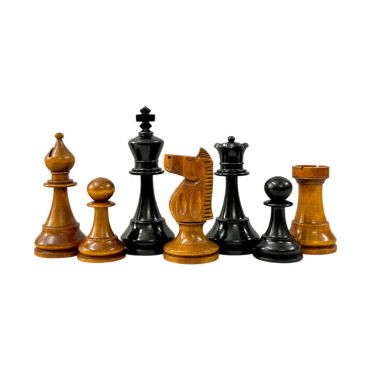 The 1973 Philippines Repro International Tournament Chess Pieces- 4.2" King- Weighted Ebonised & Distressed Antique