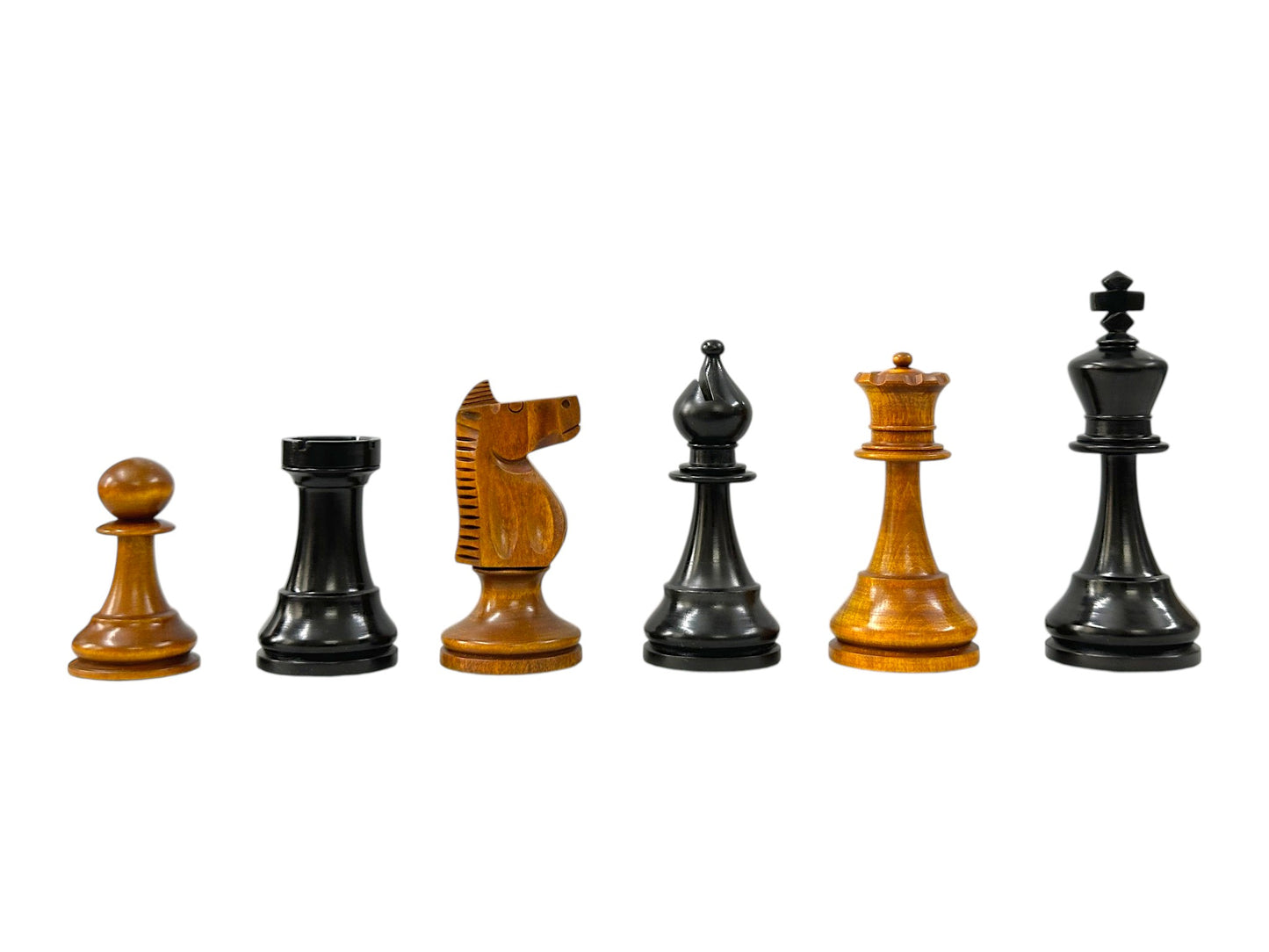 The 1973 Philippines Repro International Tournament Chess Pieces- 4.2" King- Weighted Ebonised & Distressed Antique