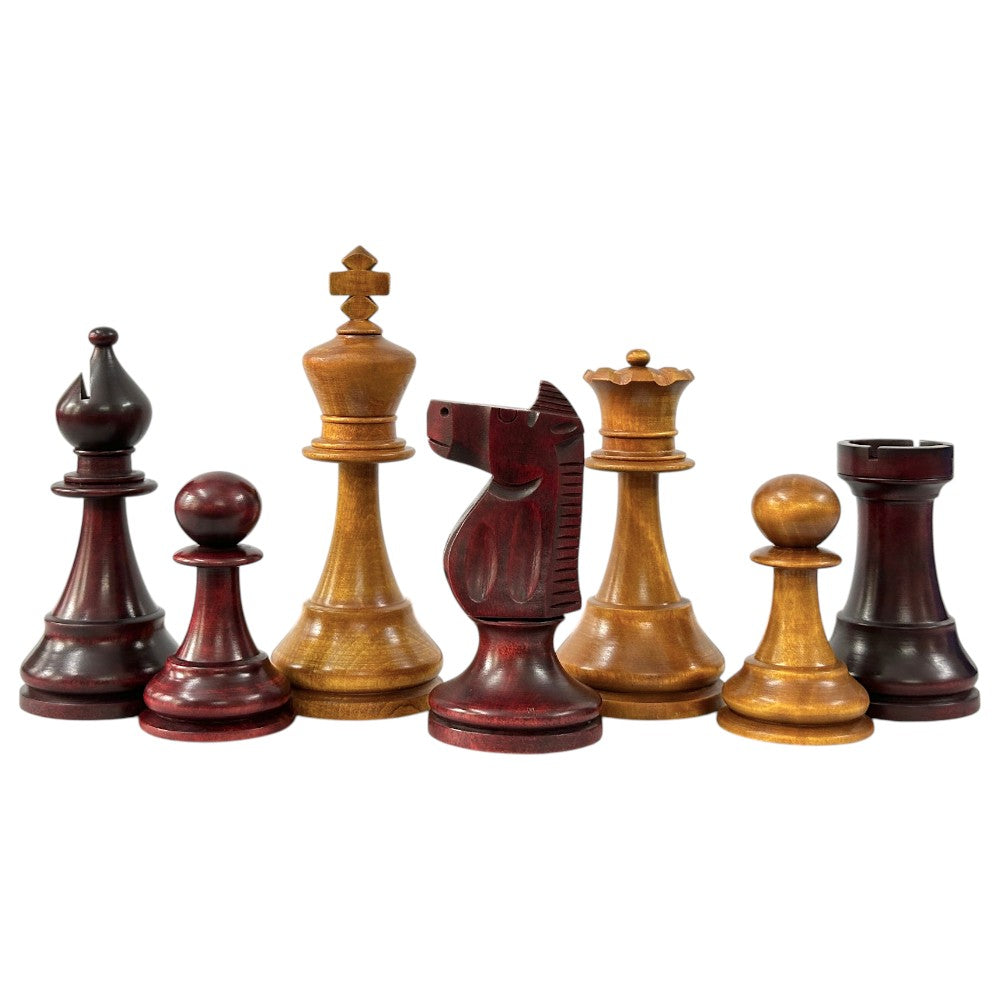 The 1973 Philippines Repro International Tournament Chess Pieces- 4.2" King- Weighted Mahogany & Distressed Antique