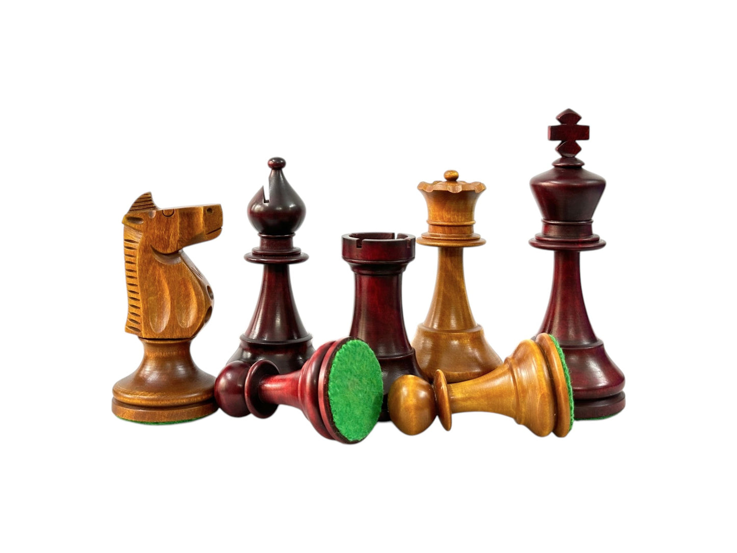 The 1973 Philippines Repro International Tournament Chess Pieces- 4.2" King- Weighted Mahogany & Distressed Antique