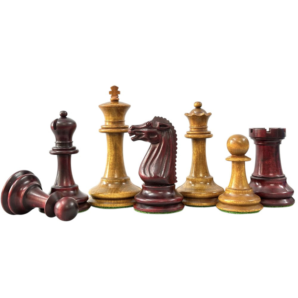Circa 1887 Turner Teich Soviet-Staunton Style Chess Pieces- Triple Weighted Mahogany & Antiqued Boxwood- 4" King