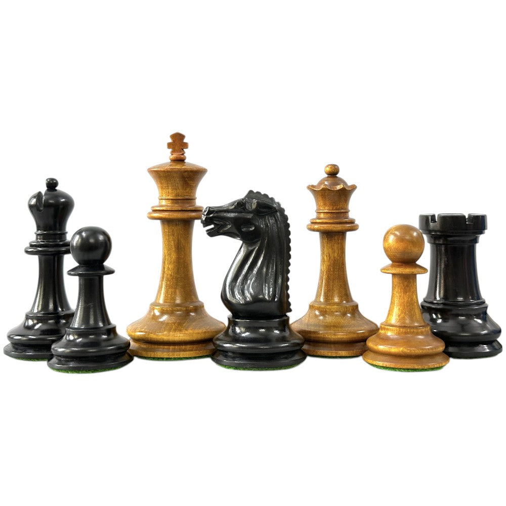 Circa 1887 Turner Teich Soviet-Staunton Style Chess Pieces- Triple Weighted Ebony & Antiqued Boxwood- 4" King