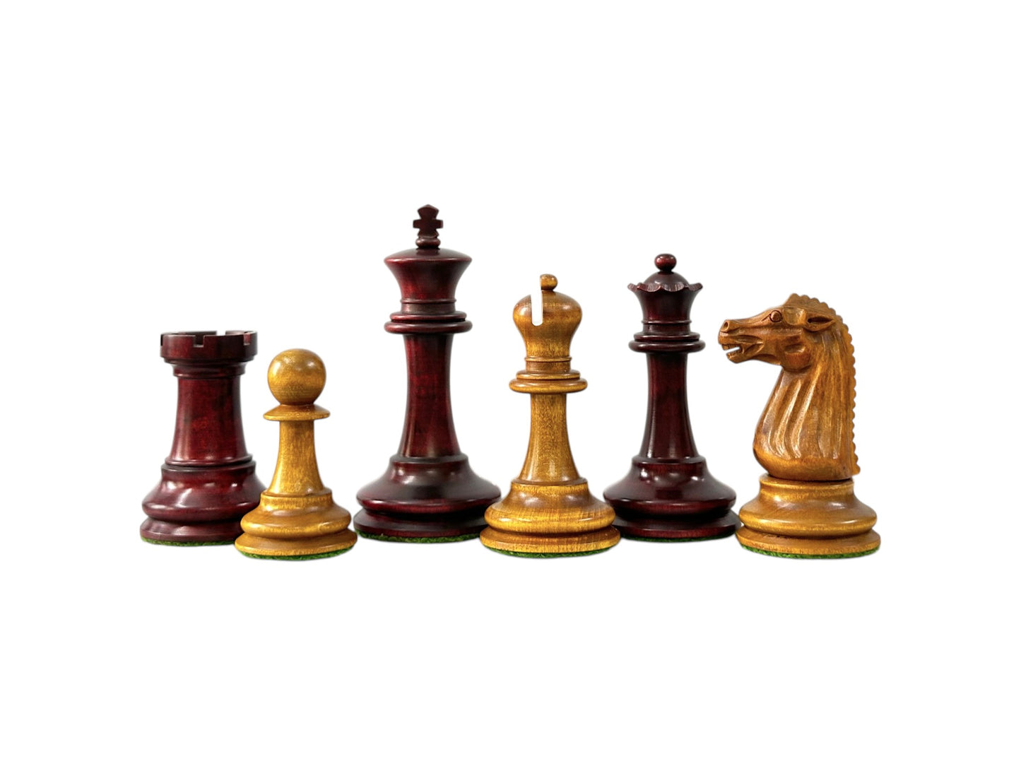 Circa 1887 Turner Teich Soviet-Staunton Style Chess Pieces- Triple Weighted Mahogany & Antiqued Boxwood- 4" King