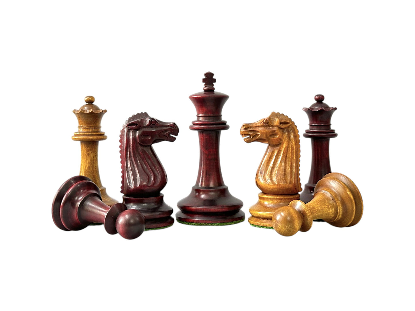 Circa 1887 Turner Teich Soviet-Staunton Style Chess Pieces- Triple Weighted Mahogany & Antiqued Boxwood- 4" King
