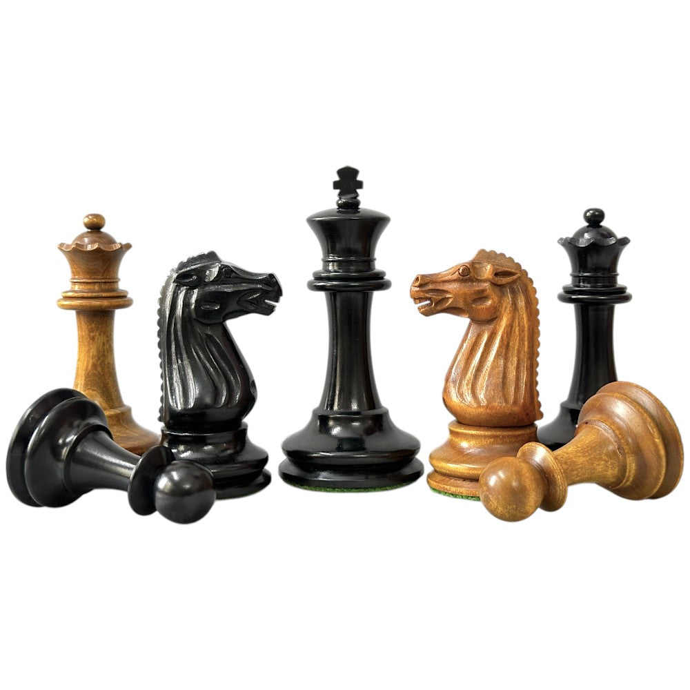 Circa 1887 Turner Teich Soviet-Staunton Style Chess Pieces- Triple Weighted Ebony & Antiqued Boxwood- 4" King