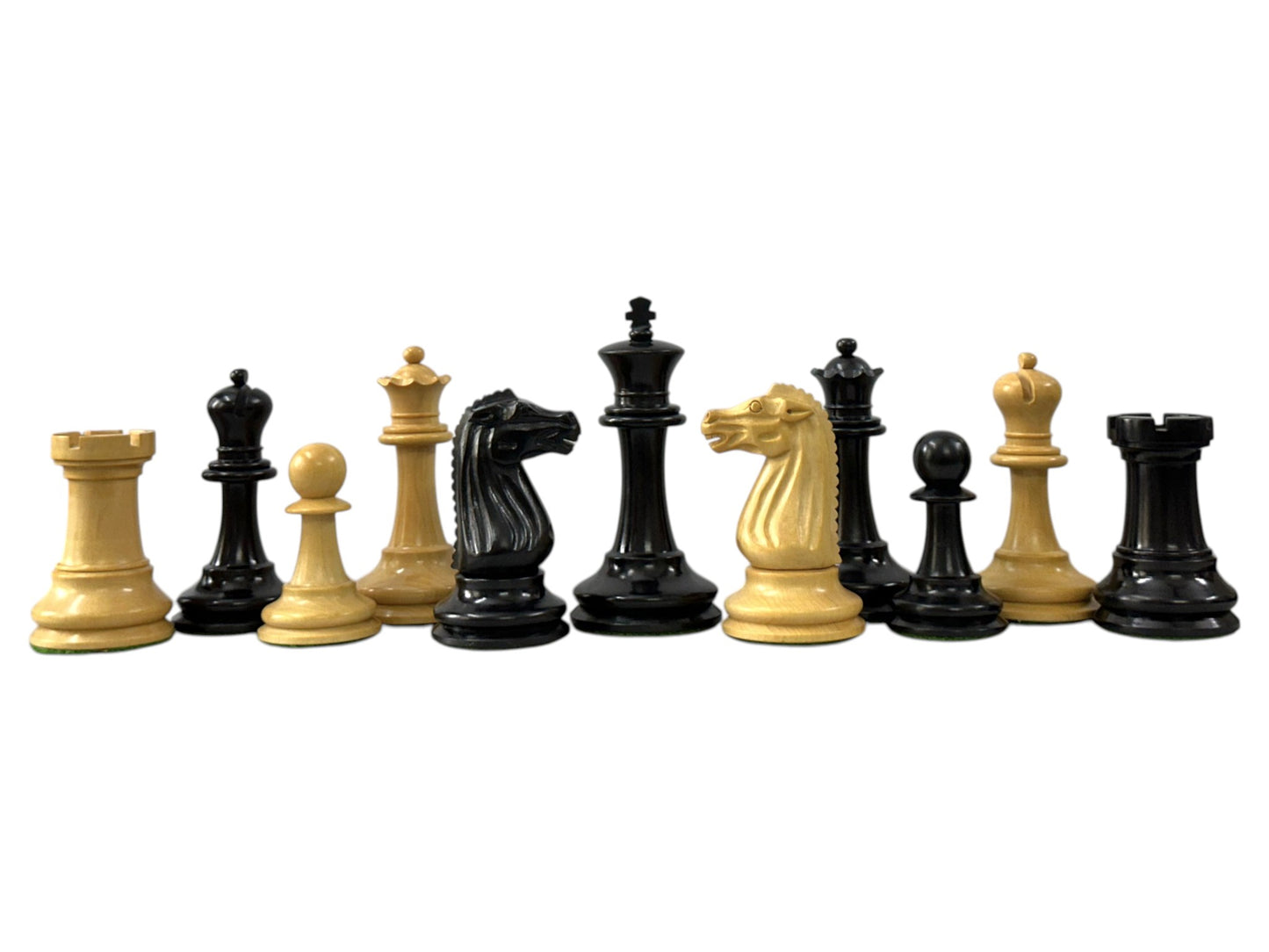 Circa 1887 Turner Teich Soviet-Staunton Style Chess Pieces- Triple Weighted Ebony & Boxwood- 4" King