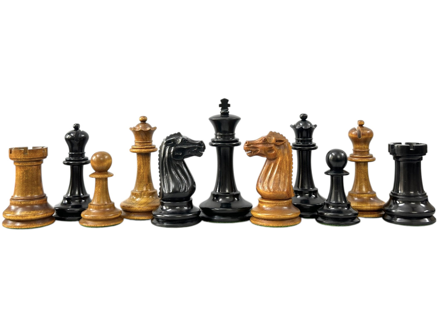 Circa 1887 Turner Teich Soviet-Staunton Style Chess Pieces- Triple Weighted Ebony & Antiqued Boxwood- 4" King