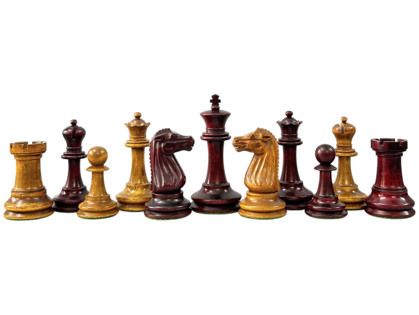 Circa 1887 Turner Teich Soviet-Staunton Style Chess Pieces- Triple Weighted Mahogany & Antiqued Boxwood- 4" King