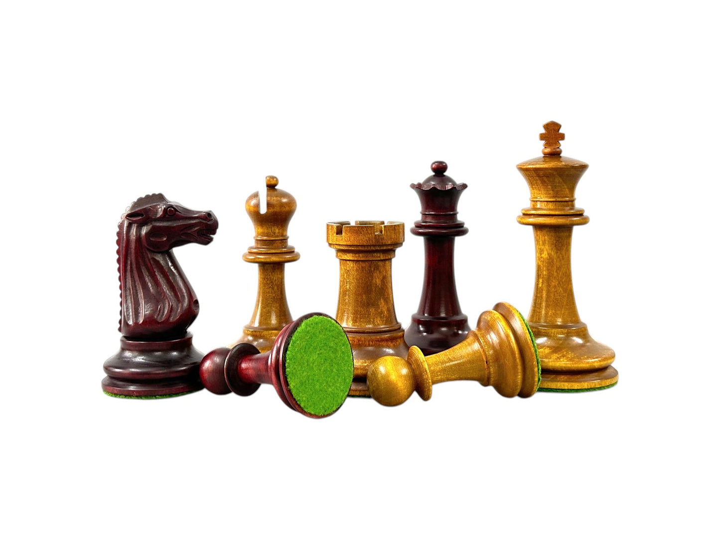 Circa 1887 Turner Teich Soviet-Staunton Style Chess Pieces- Triple Weighted Mahogany & Antiqued Boxwood- 4" King