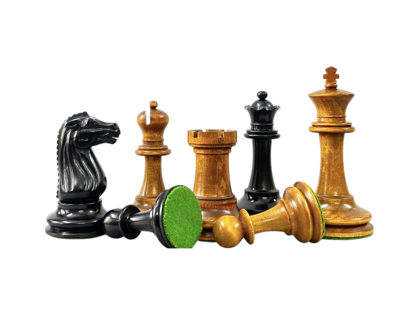 Circa 1887 Turner Teich Soviet-Staunton Style Chess Pieces- Triple Weighted Ebony & Antiqued Boxwood- 4" King