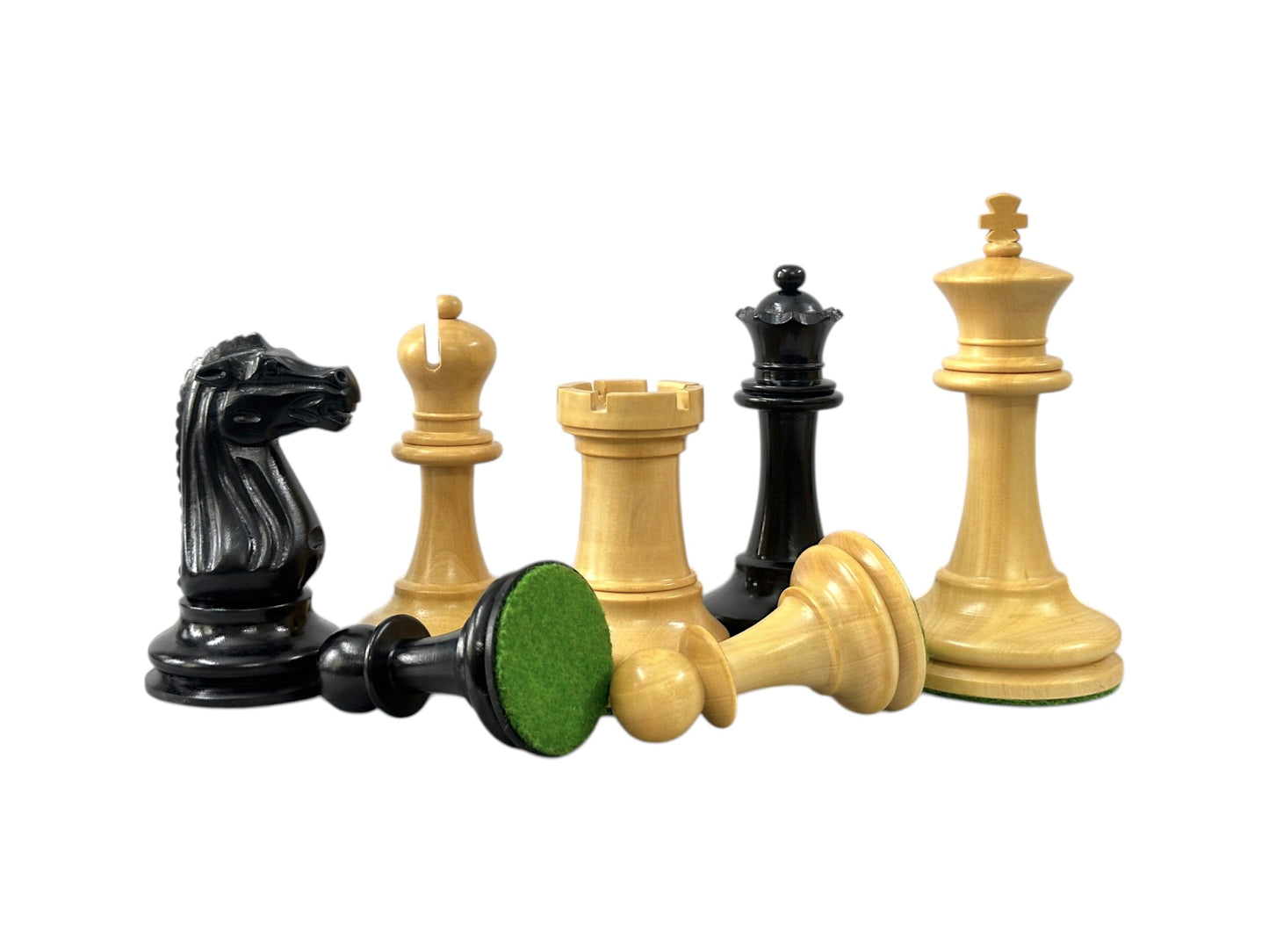 Circa 1887 Turner Teich Soviet-Staunton Style Chess Pieces- Triple Weighted Ebony & Boxwood- 4" King