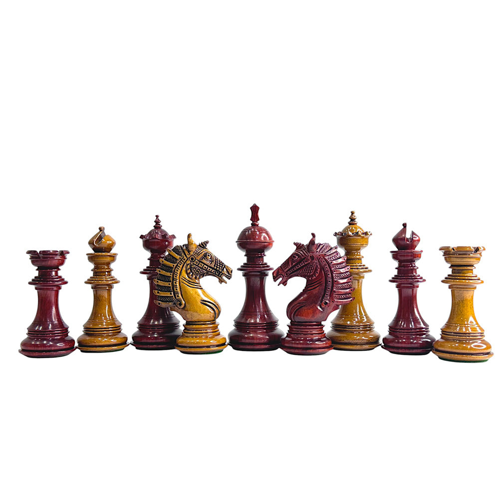 The Sikh Empire Series Handmade Luxury Chess Pieces Only Set - Triple Weighted Lacquered Distress Antiqued Boxwood & Bud Rosewood - 4.5" King