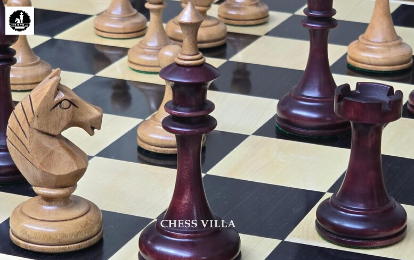 Soviet USSR 1970 Reproduced 4" Chess Pieces Only Set- Weighted Mahogany Stained Boxwood and Distressed Boxwood