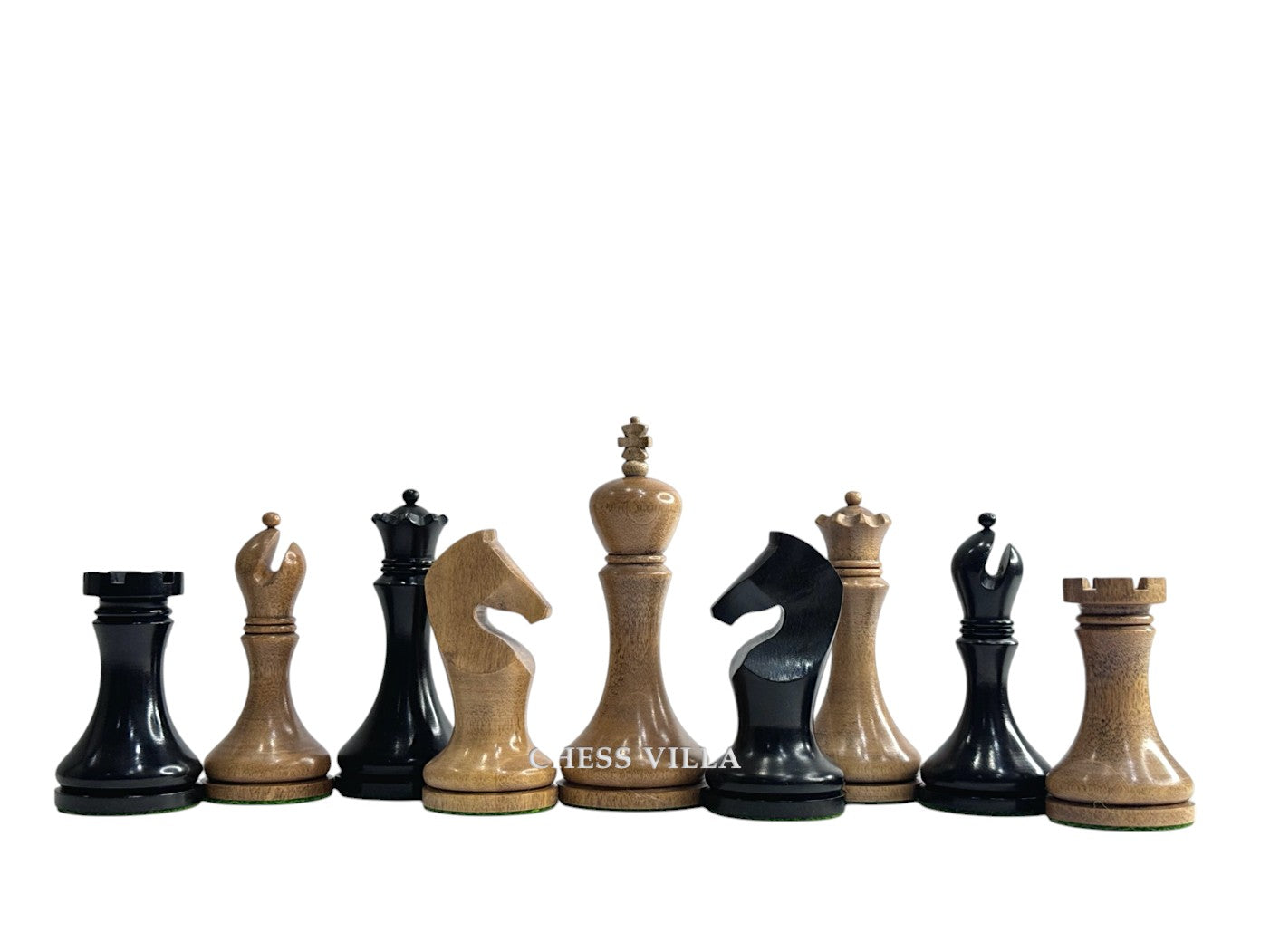3.9" Zadar Series Modern Minimalist Chess Set- Chess Pieces Only - Weighted Distressed Antique Boxwood & Ebonised Boxwood