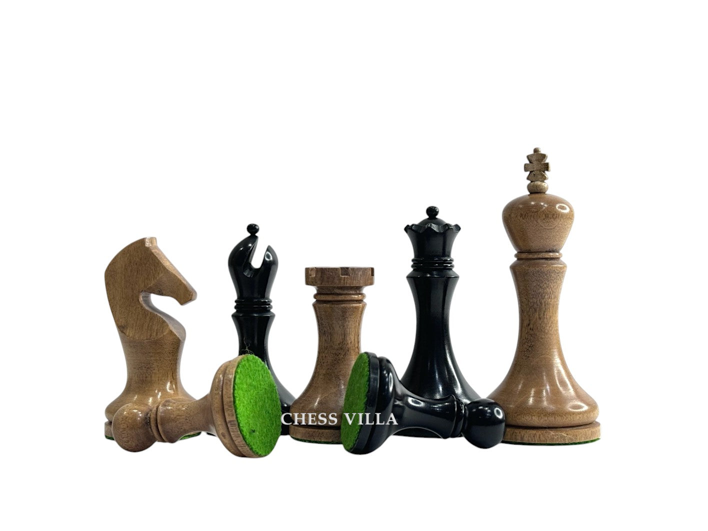 3.9" Zadar Series Modern Minimalist Chess Set- Chess Pieces Only - Weighted Distressed Antique Boxwood & Ebonised Boxwood