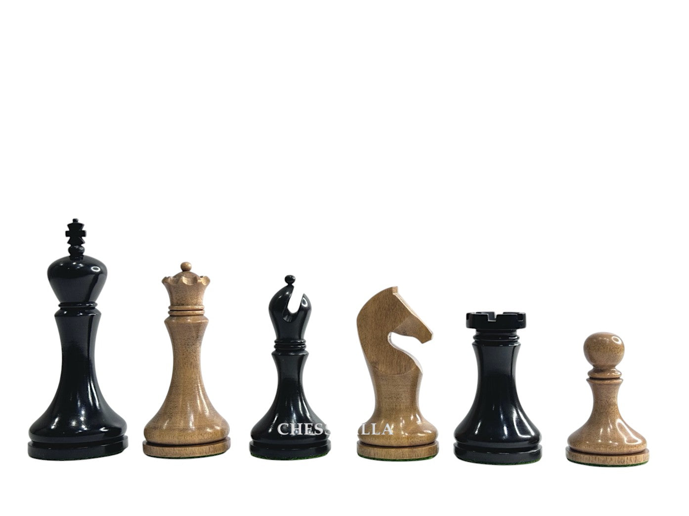 3.9" Zadar Series Modern Minimalist Chess Set- Chess Pieces Only - Weighted Distressed Antique Boxwood & Ebonised Boxwood