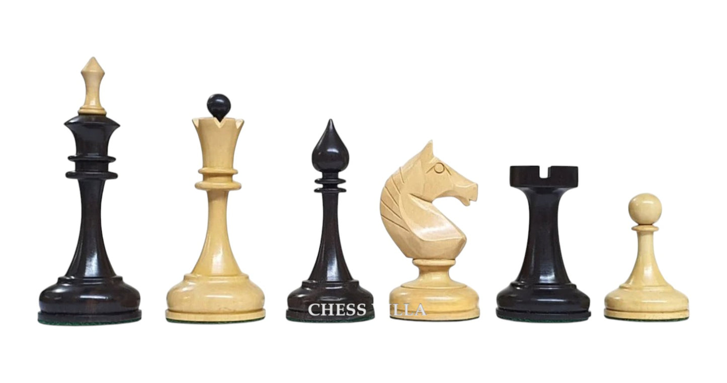 Soviet USSR 1970 Reproduced 4" Chess Pieces Only Set- Weighted Boxwood and Ebonised Boxwood