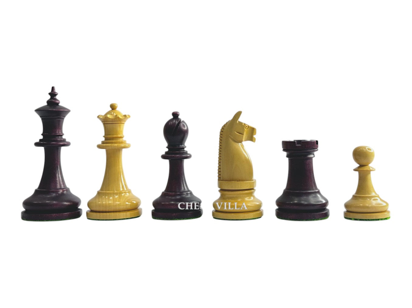 1900s' American Chess Company Reproduction Chess Set - Chess Pieces Only - Weighted Mahogany Stained & Boxwood- 3.8" King