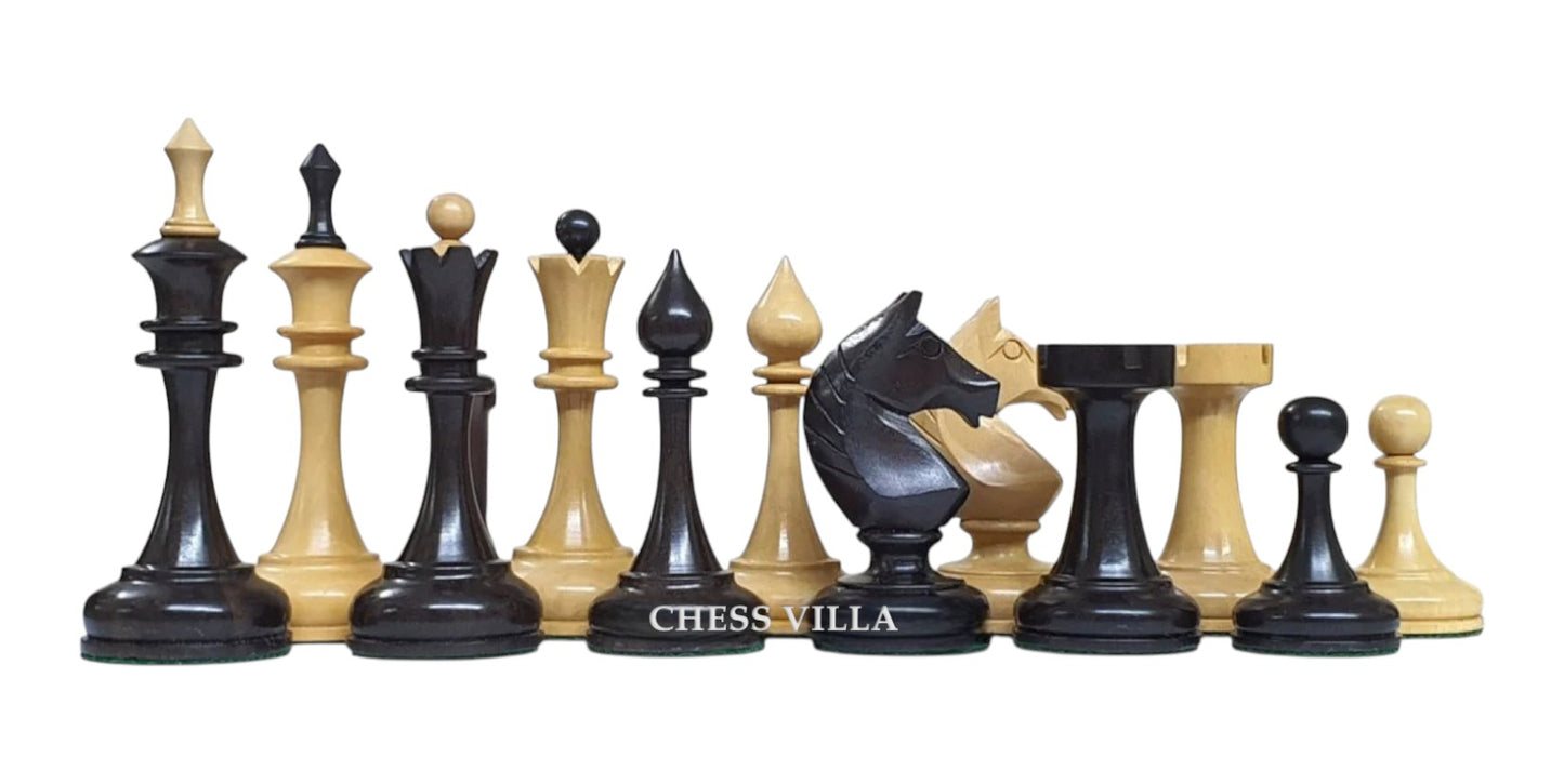 Soviet USSR 1970 Reproduced 4" Chess Pieces Only Set- Weighted Boxwood and Ebonised Boxwood