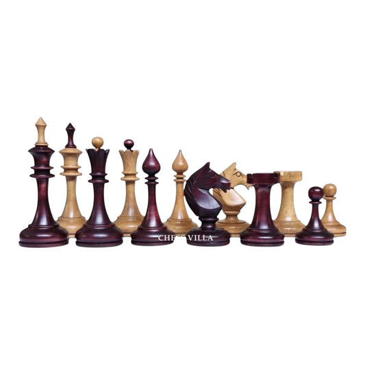 Soviet USSR 1970 Reproduced 4" Chess Pieces Only Set- Weighted Mahogany Stained Boxwood and Distressed Boxwood