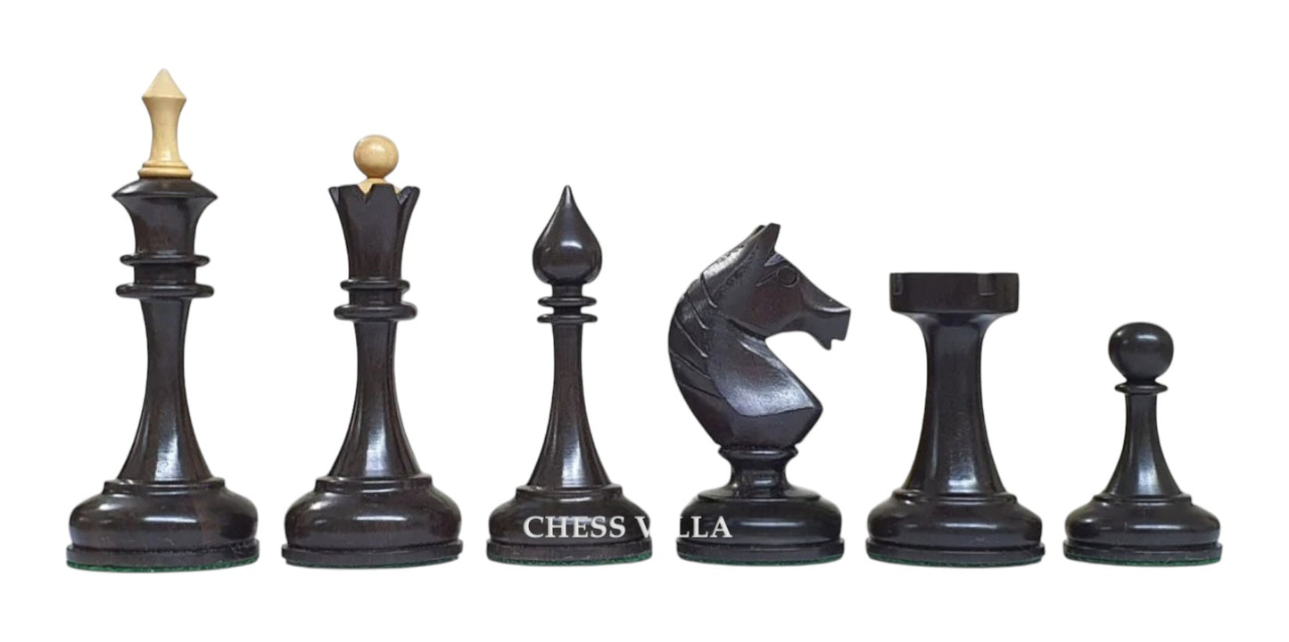 Soviet USSR 1970 Reproduced 4" Chess Pieces Only Set- Weighted Boxwood and Ebonised Boxwood