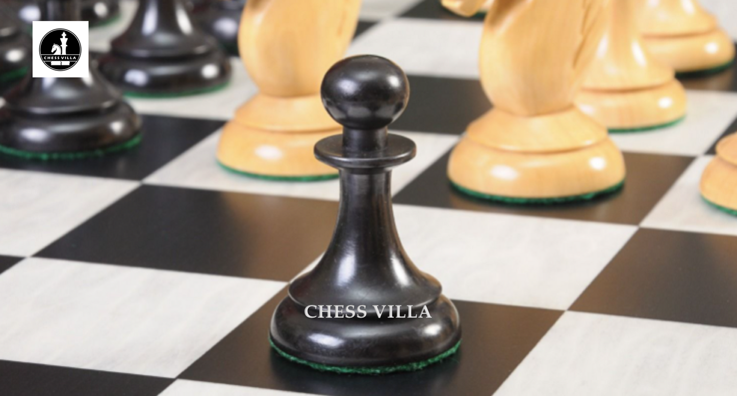 1950s Soviet Latvian Reproduced Chess Pieces Only Set - Weighted Ebonised Boxwood & Boxwood