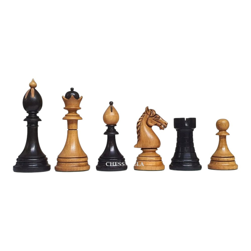 Reproduction 1951-1954 "ČESKÁ KLUBOVKA" Fide Tournament Czech 4" Chess Pieces- Weighted Ebony & Distressed Boxwood