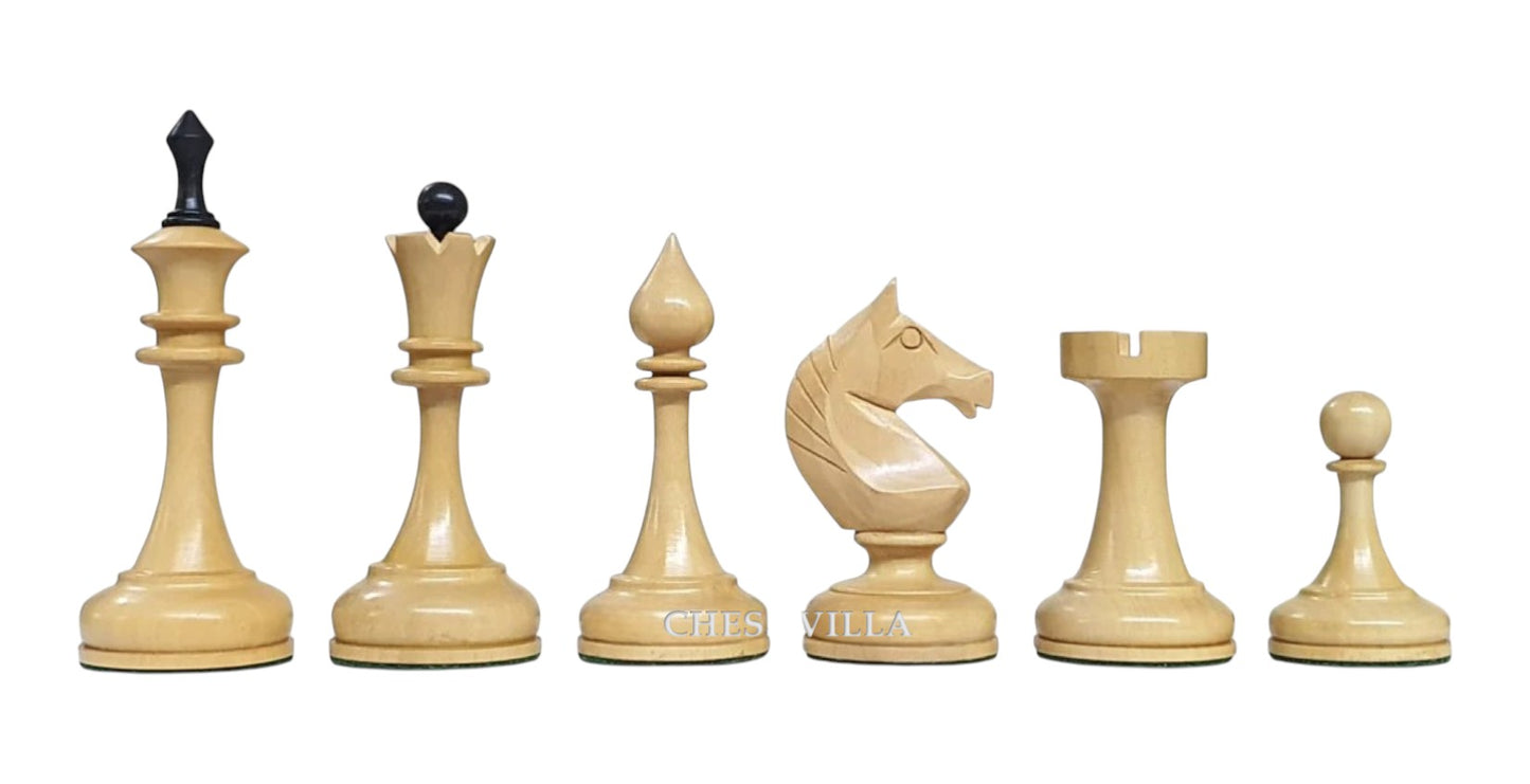 Soviet USSR 1970 Reproduced 4" Chess Pieces Only Set- Weighted Boxwood and Ebonised Boxwood