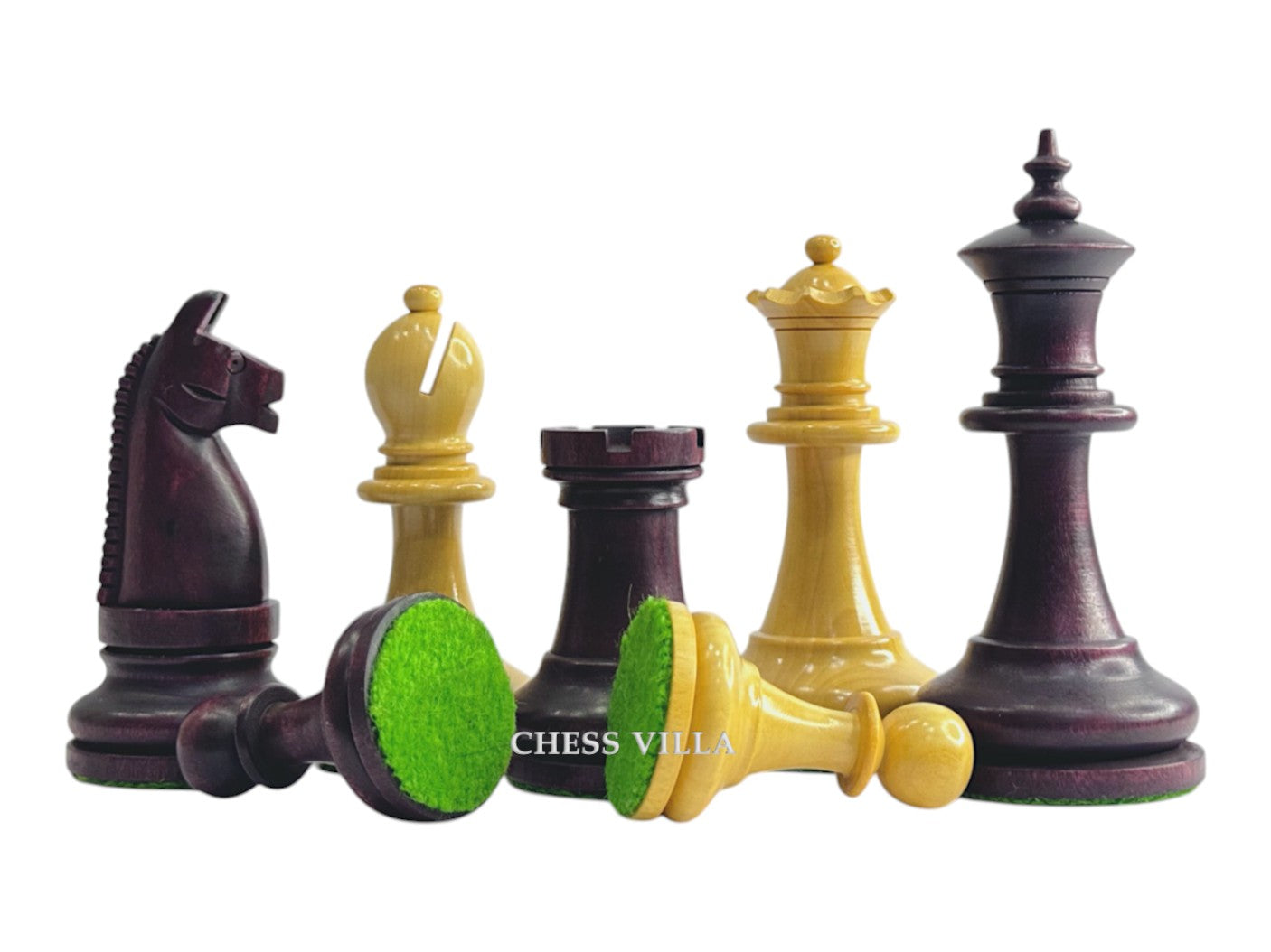 1900s' American Chess Company Reproduction Chess Set - Chess Pieces Only - Weighted Mahogany Stained & Boxwood- 3.8" King