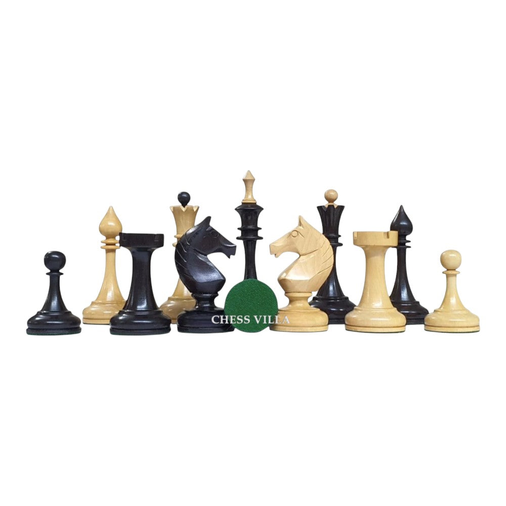 Soviet USSR 1970 Reproduced 4" Chess Pieces Only Set- Weighted Boxwood and Ebonised Boxwood