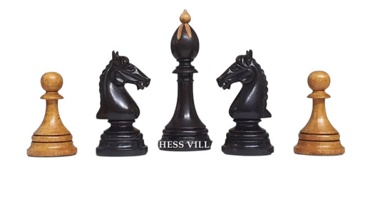 Reproduction 1951-1954 "ČESKÁ KLUBOVKA" Fide Tournament Czech 4" Chess Pieces- Weighted Ebony & Distressed Boxwood