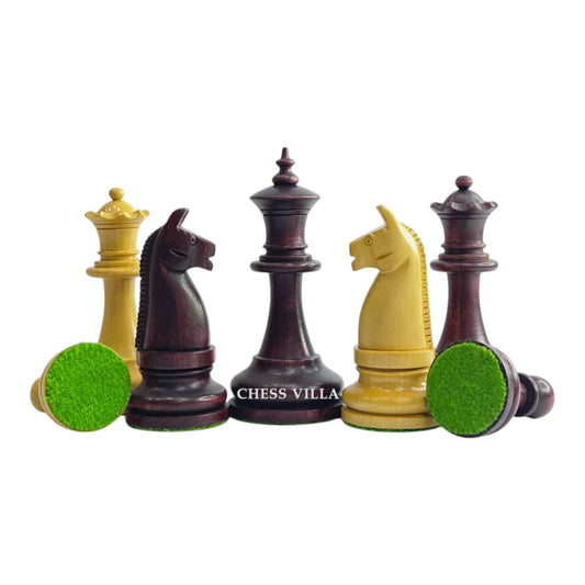 1900s' American Chess Company Reproduction Chess Set - Chess Pieces Only - Weighted Mahogany Stained & Boxwood- 3.8" King