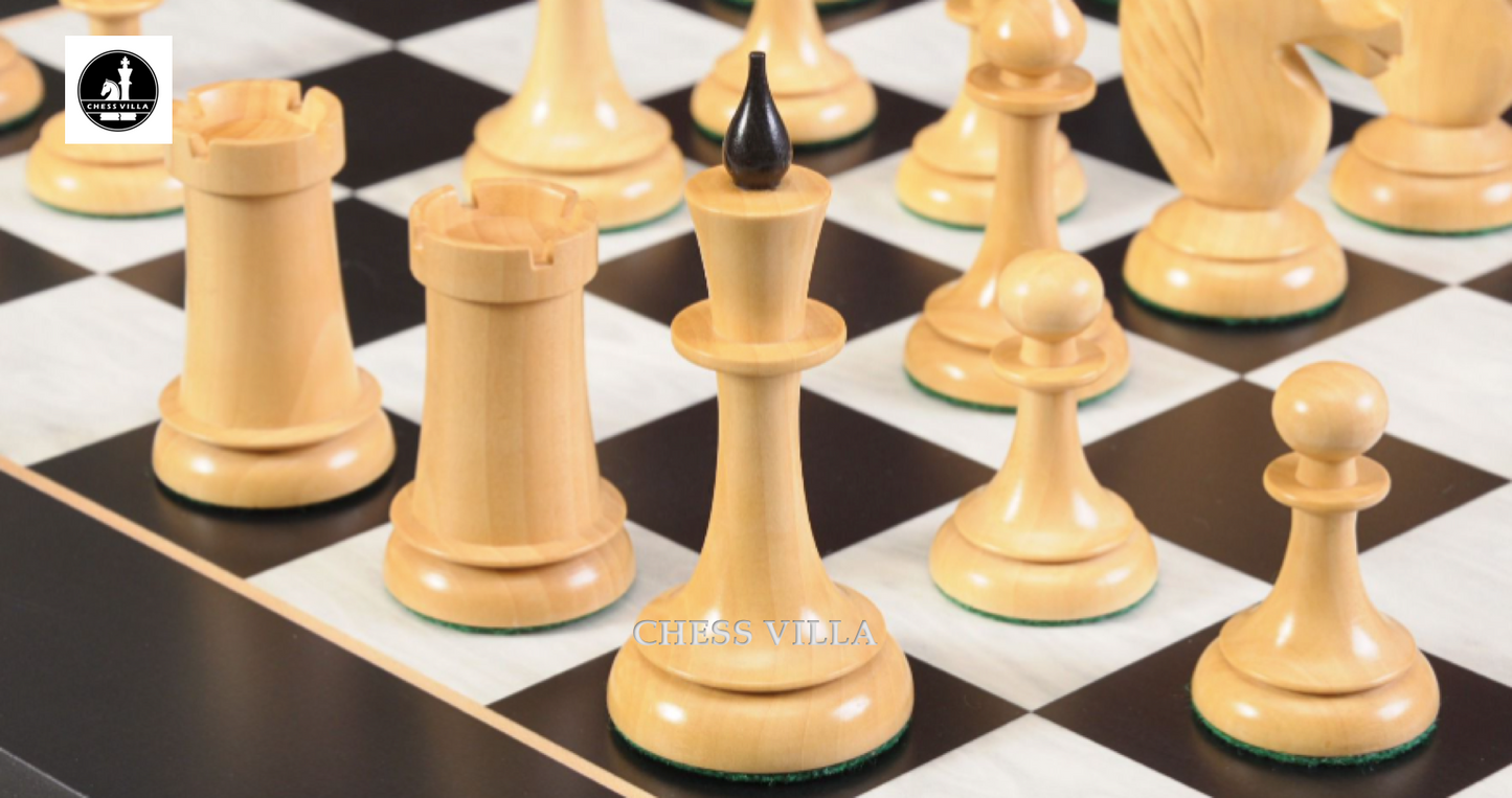 1950s Soviet Latvian Reproduced Chess Pieces Only Set - Weighted Ebonised Boxwood & Boxwood