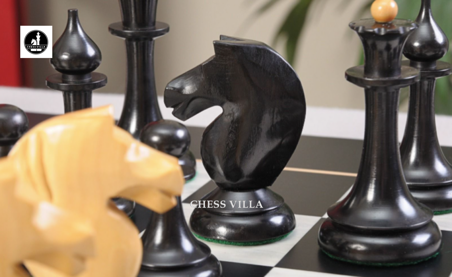 1950s Soviet Latvian Reproduced Chess Pieces Only Set - Weighted Ebonised Boxwood & Boxwood