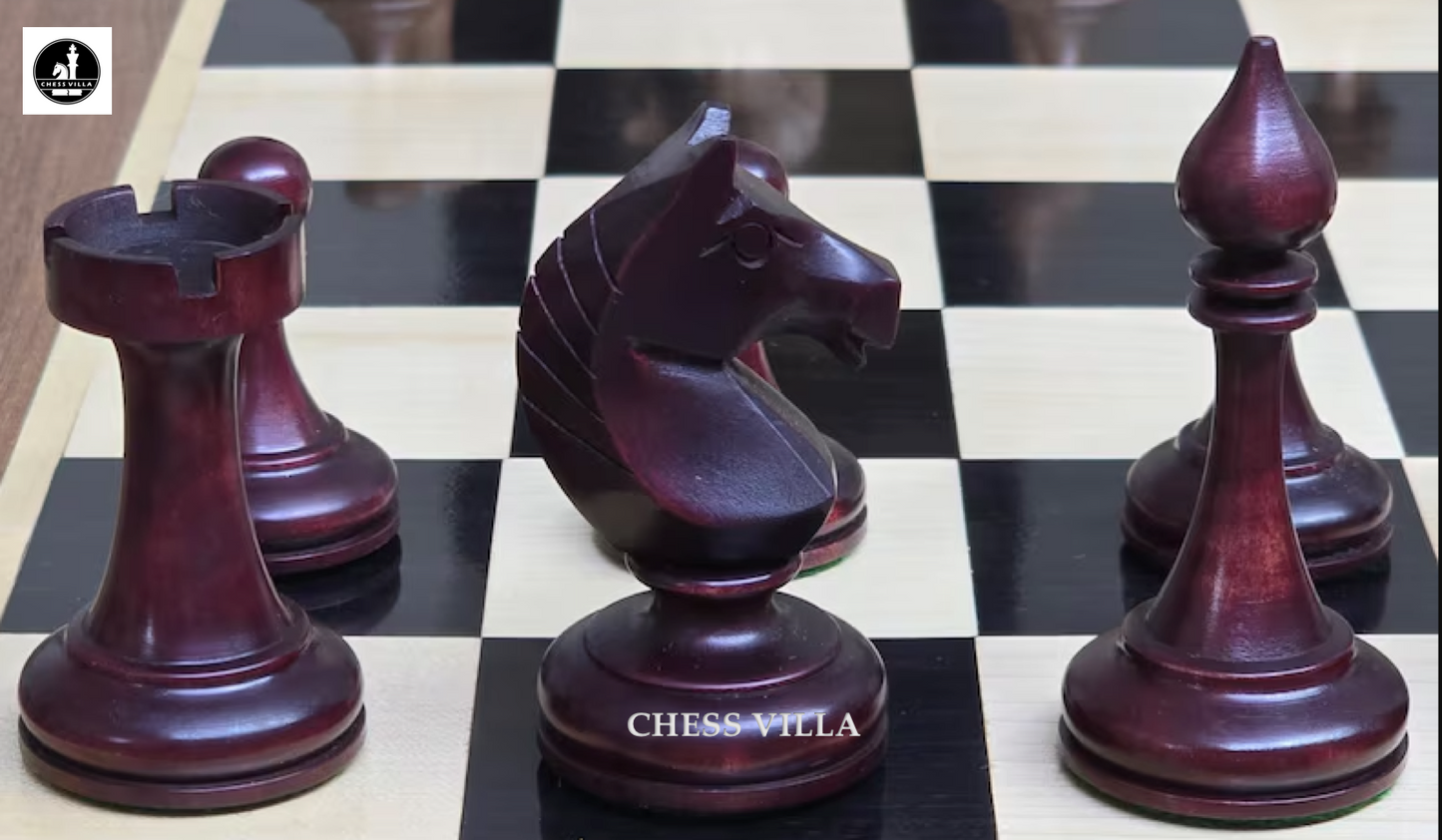 Soviet USSR 1970 Reproduced 4" Chess Pieces Only Set- Weighted Mahogany Stained Boxwood and Distressed Boxwood
