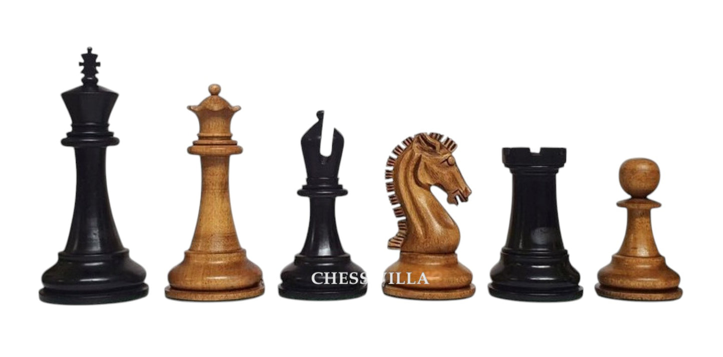 Sinquefield Cup Series Reproduced Staunton Chess Pieces Only set- Double Weighted Distressed Boxwood & Ebony