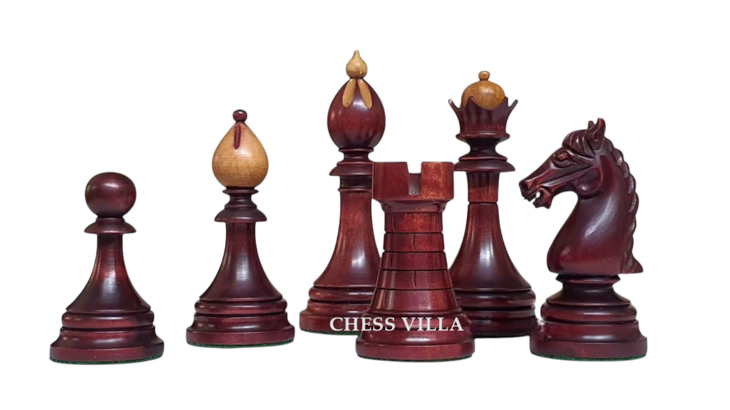 Reproduction 1951-1954 "ČESKÁ KLUBOVKA" Fide Tournament Czech 4" Chess Pieces- Weighted Mahogany Stained & Distressed Boxwood