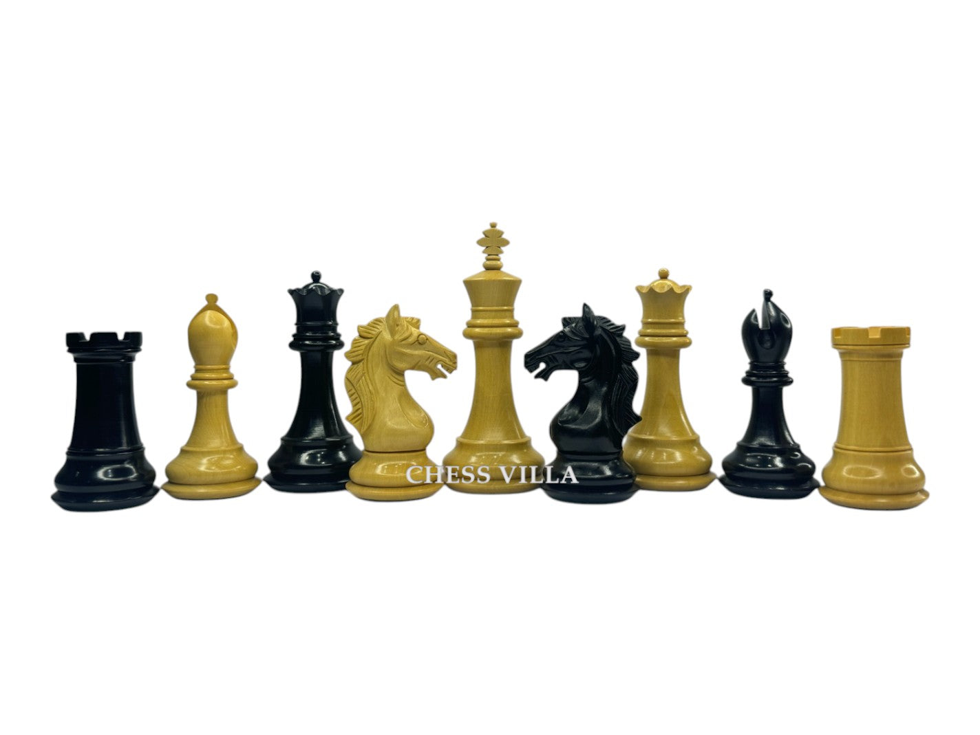 The Cremona Series Staunton Chess Pieces- 4" King- Double Weighted Ebonised Boxwood