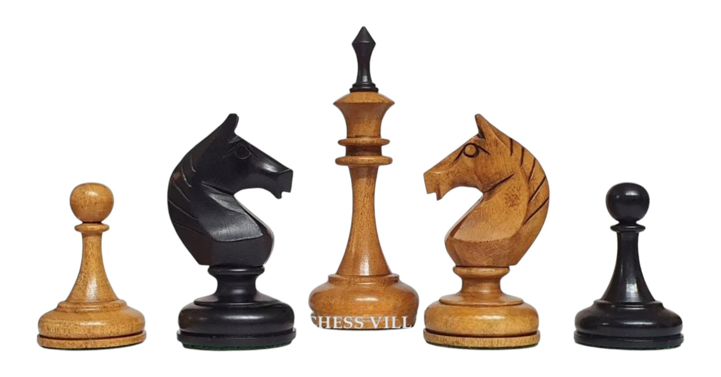 Soviet USSR 1970 Reproduced 4" Chess Pieces Only Set- Weighted Distressed and Ebonised Boxwood