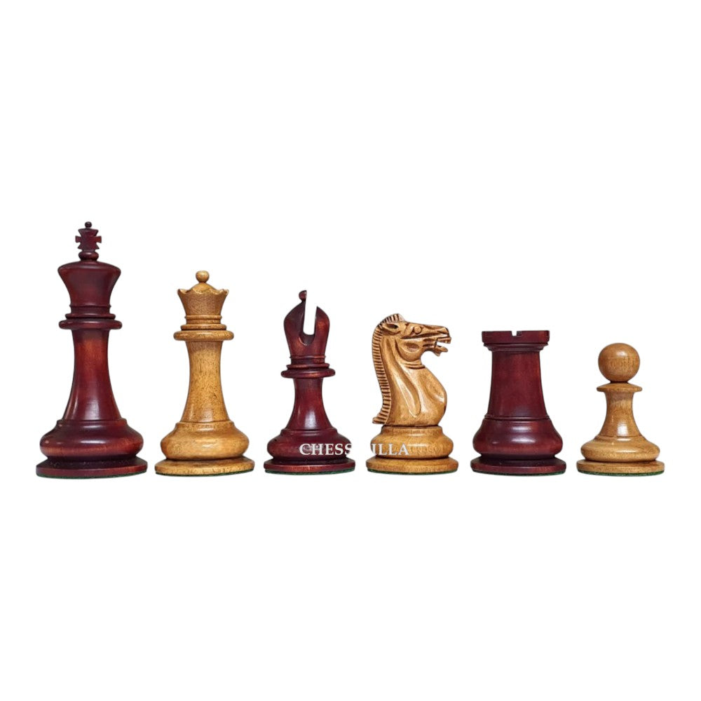 1849 Jaques Reproduction Staunton Chess Pieces Only set - Weighted Mahogany Stained & Distressed Boxwood- 3.75" King