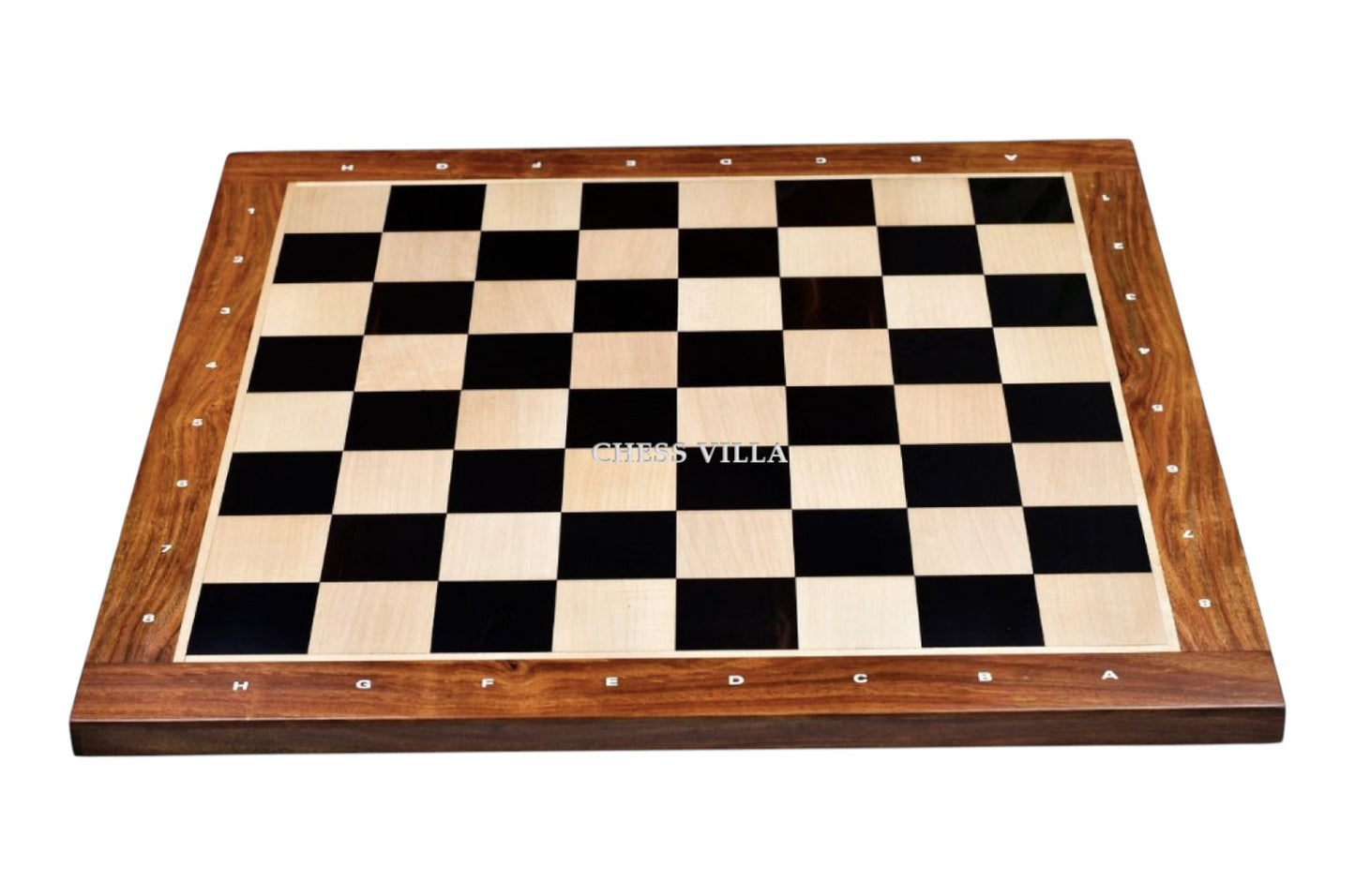 21" Grandmaster Series Ebony Wood Chess Board - Ebony Wood & Maple Wood With Golden Rosewood Border- 60 mm Square- Algebraic Notations