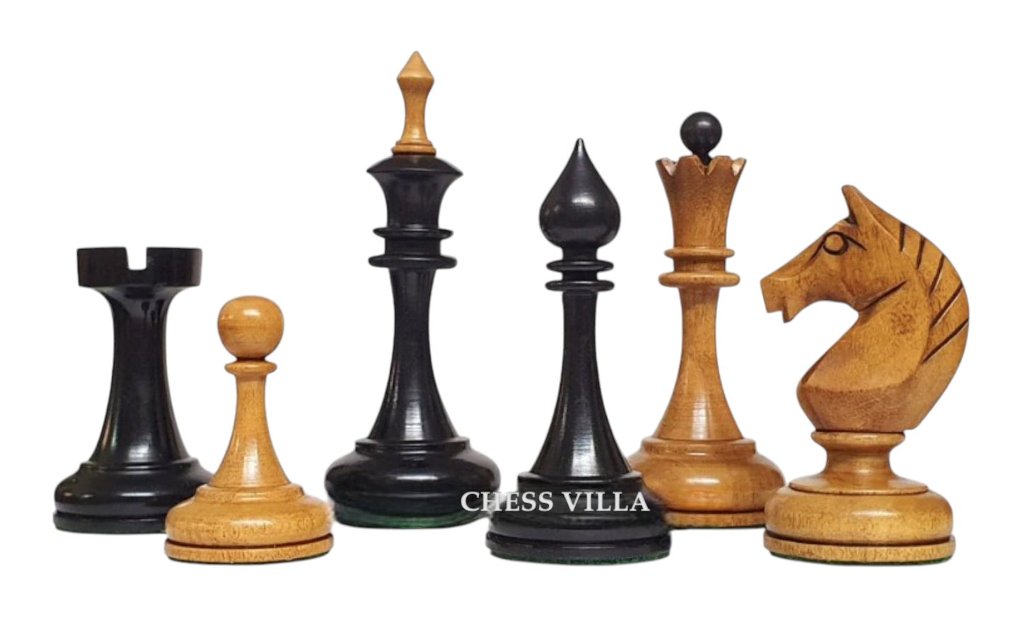 Soviet USSR 1970 Reproduced 4" Chess Pieces Only Set- Weighted Distressed and Ebonised Boxwood