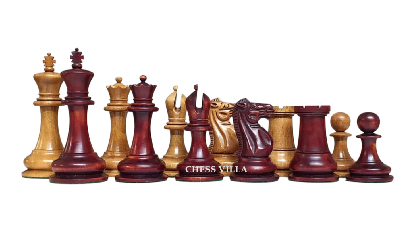 1849 Jaques Reproduction Staunton Chess Pieces Only set - Weighted Mahogany Stained & Distressed Boxwood- 3.75" King