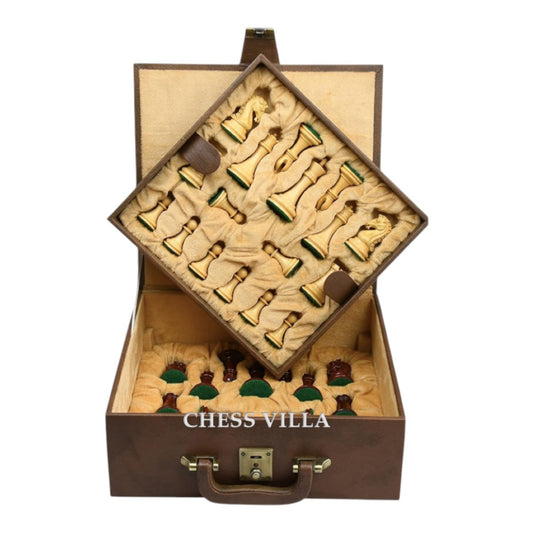 Tan Brown Leatherette Storage Box for Chess Pieces only- 4.1" to 4.6" chessmen - Coffer Style Box