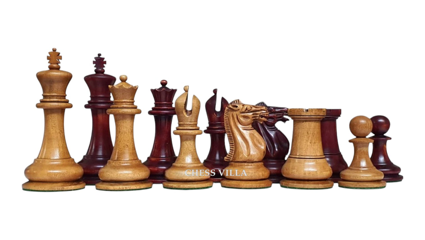 1849 Jaques Reproduction Staunton Chess Pieces Only set - Weighted Mahogany Stained & Distressed Boxwood- 3.75" King